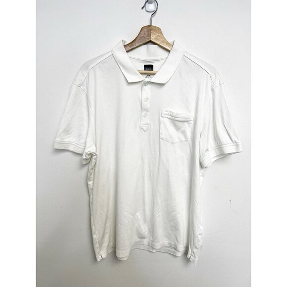 Saks Fifth Avenue Polo Short Sleeve Collared Shirt White Men's Size XL Slim Fit - Picture 1 of 10